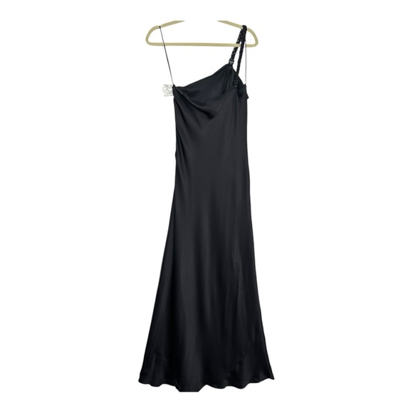 ELIE TAHARI Black Silk One-Shoulder Maxi Dress Braided Strap Evening Gown Sz 10 - Picture 7 of 14